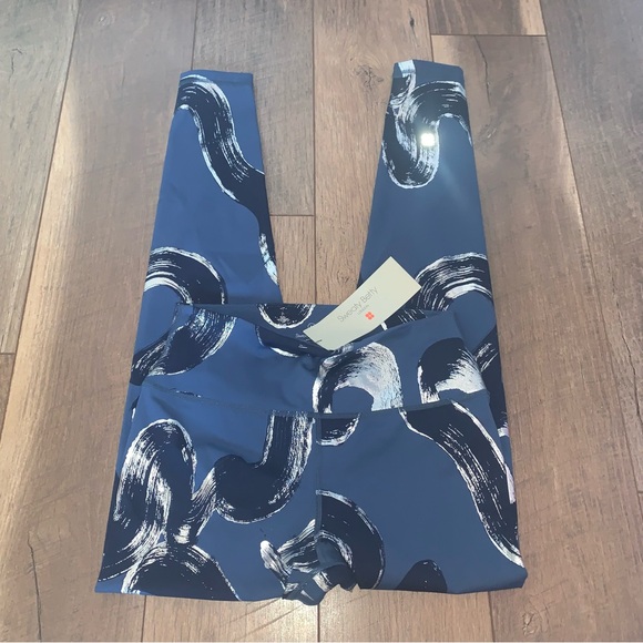 Sweaty Betty Goddess 7/8 Leggings Size Medium Navy Blue Silver Metallic NWT - Picture 2 of 5